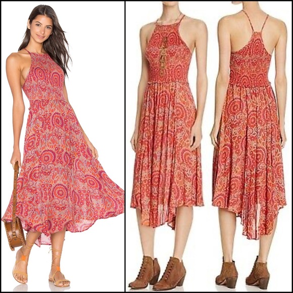 Free People Smocked Boho Paisley Print Midi Dress - Picture 6 of 11